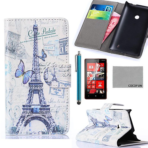 COCO FUN Butterfly Effie Pattern PU Leather Full Body Case with Screen Protector, Stylus and Stand for Nokia Lumia N520