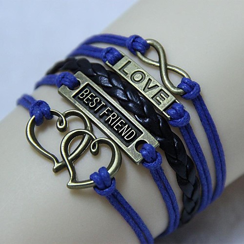 Vintage Double Heart LOVE friends 8 18cm Unisex  Leather Wrap Bracelet(1 Pc)