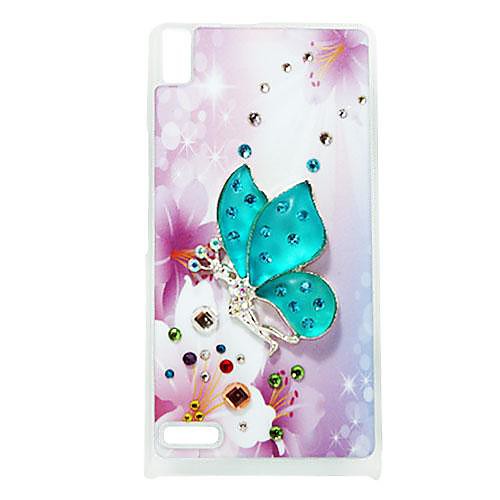 Fairy Butterfly Pattern Rhinestone Jewelry Hard Case for Huawei Ascend P6