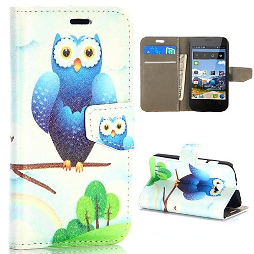 Owl on the Branch Pattern Wallet Style Magnetic Flip Stand PCPU Leather Case for HuaWei Ascend Y330