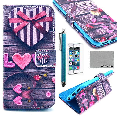 COCO FUN Love Heart Pattern PU Leather Full Body Case for iPhone 6 6G 4.7 with Screen Protecter, Stand and Stylus