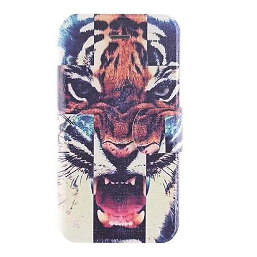 A Fierce Tiger Head Design PU Full Body Case with Card Slot and Stand for iPhone 4/4S