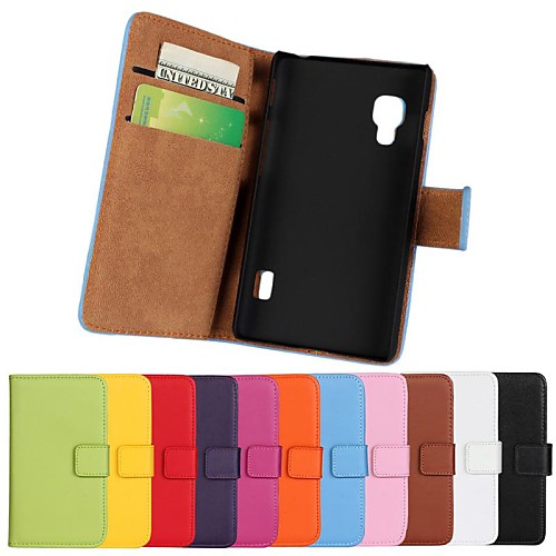 Solid Color Pattern Genuine Leather Full Body Case with Stand and Card Slot for LG Optimus L5 II