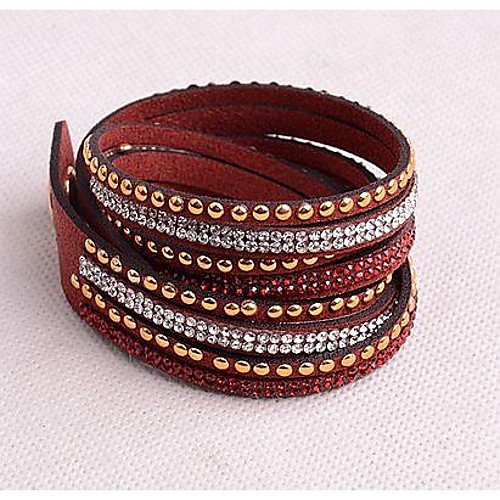 Leather Bracelets Twice New Arrivals Popular Copper Piece Diamond Dark red