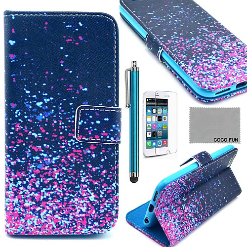 COCO FUN Night Glowworm Pattern PU Leather Full Body Case for iPhone 6 6G 4.7 with Screen Protecter, Stand and Stylus