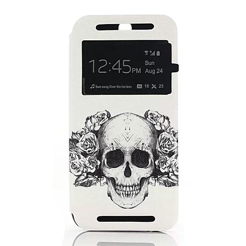 The skull Pattern One Window Clamshell PU Leather Full Body Case for HTC One M8