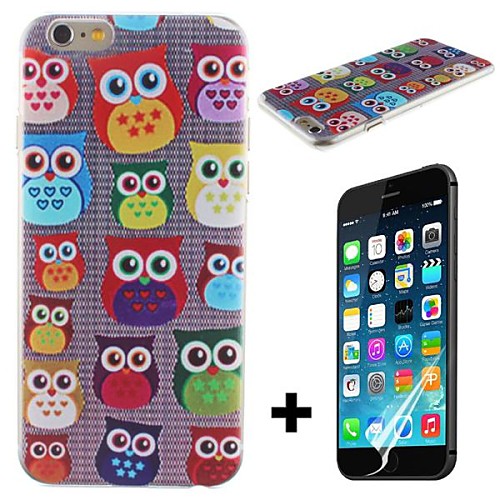 Cute Owl Transparent Pattern Hard with Screen Protector Cover for iPhone 6