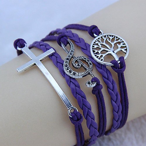 Vintage Unlimited notes cross tree of life 18cm Unisex  Leather Wrap Bracelet(1 Pc)