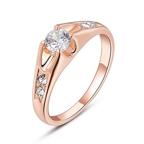 Classic Wedding Ring 18K Roes/White Gold Plated Clear Austrian Crystals Simulated Diamond Ring