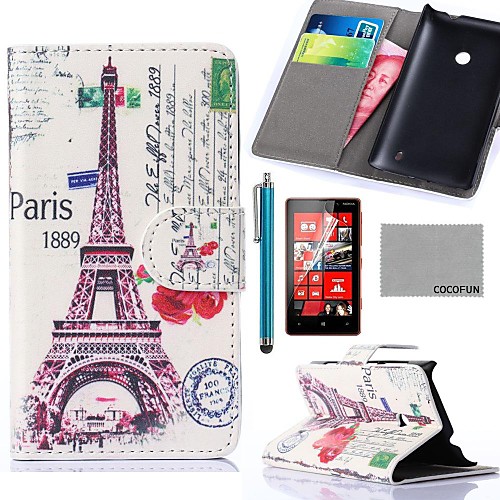 COCO FUN Effie Tower A Pattern PU Leather Full Body Case with Screen Protector, Stylus and Stand for Nokia Lumia N520