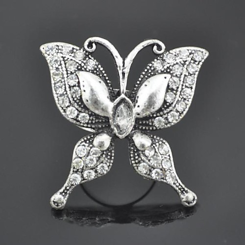 Toonykelly Fashionable Antique Silver Female Crystal Butterfly Adjustable Ring(1pcs)