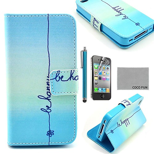 COCO FUN Cute Smile PU Leather Full Body Case with Screen Protector, Stand and Stylus for iPhone 4/4S