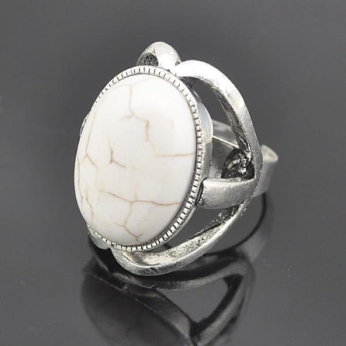 Toonykelly Vintage Female Tibet Alloy White Turquoise Adjustable Ring(1pcs)