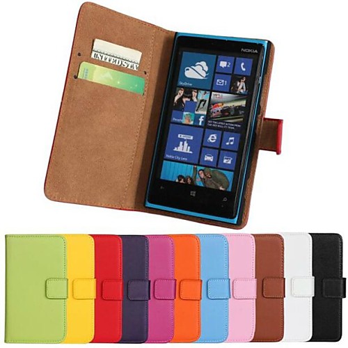 Solid Color Pattern Genuine Leather Full Body Case with Stand and Card Slot for Nokia Lumia 920