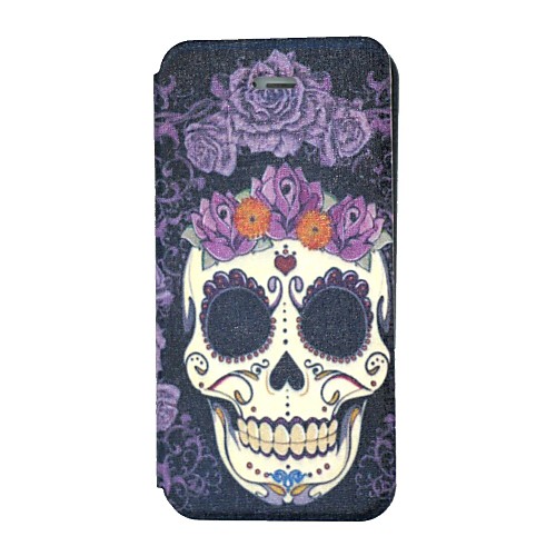 The Skull with Purple Flowers Pattern PU Leather Full Body Case for iPhone 5/5S