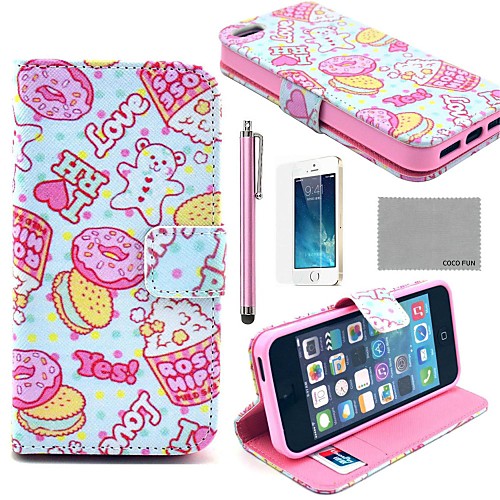 COCO FUN Lovely Heart Cake Pattern PU Leather Full Body Case with Film, Stand and Stylus for iPhone 5/5S