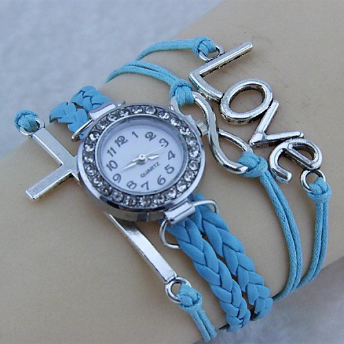 Love-Corss Watch 22cm  Flannelette Wrap Bracelet (Pink,Blue,White)(1 Pc)