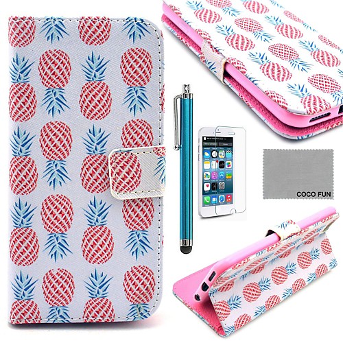 COCO FUN Pink Pineapple Pattern PU Leather Full Body Case for iPhone 6 6G 4.7 with Screen Protecter, Stand and Stylus