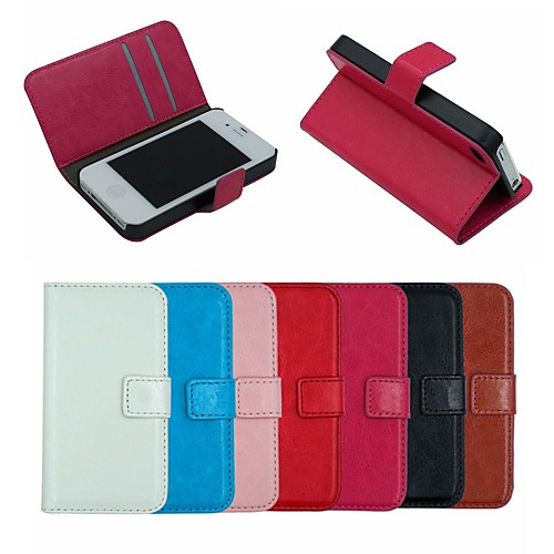 Crazy Horse Leather Wallet Full Body Case Flip Leather Stand Cover with Card Holder for iPhone 4/4S (Assorted Colors)