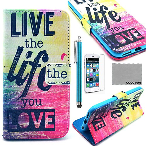 COCO FUN Love Life Pattern PU Leather Full Body Case for iPhone 6 6G 4.7 with Screen Protecter, Stand and Stylus