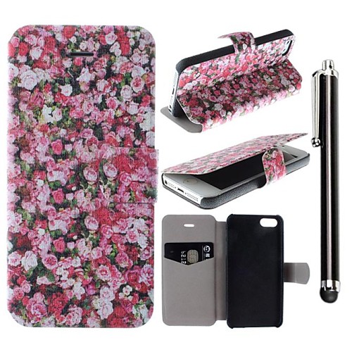 Red Rose Pattern PU Leather Full Body Case with Stand and A Stylus Touch Pen for iPhone 4/4S