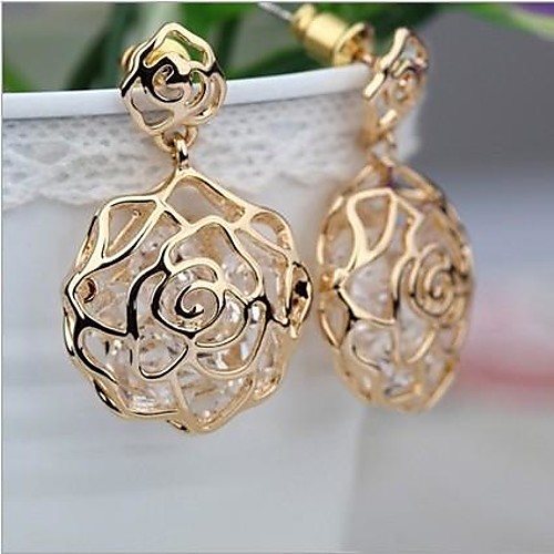 Love Is Your Fashion Three-dimensional Hollow Out Flash Zircon Earrings Roses