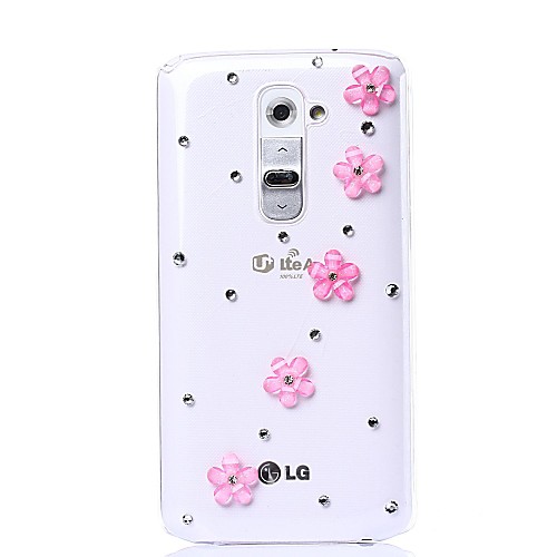 DIY Pink Blooming Blossoms with Rhinestone Pattern Plastic Hard Case for LG G2