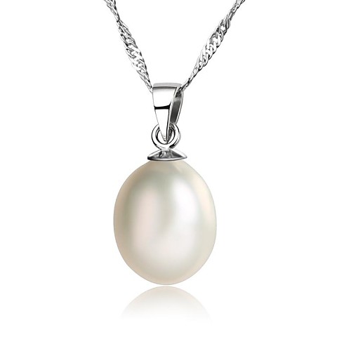 BRI.R Fashion  S925 Silver Inlaid Natural Pearl Pendant Necklace  -- My Love