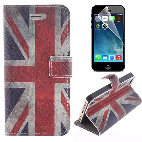 British Flag Design PU Leather Full Body Cover with Stand and Protective Film for iPhone 5/5S