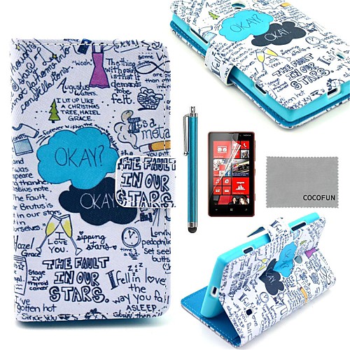 COCO FUN Blue Graffiti Pattern PU Leather Full Body Case with Screen Protector, Stylus and Stand for Nokia Lumia N520