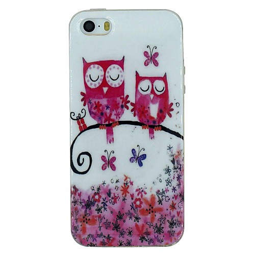 Two Owls And Butterflies Pattern TPU Material Soft Back Cover Case for iPhone 5/5S