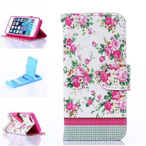 Pink Blossoms with Green Leaves Pattern PU Leather Full Body Case with Stand for iPhone 5C