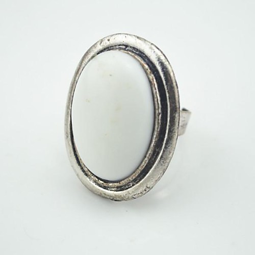 Toonykelly Vintage Look Antique Silver Female Natural White Stone Adjustable Ring(1pcs)