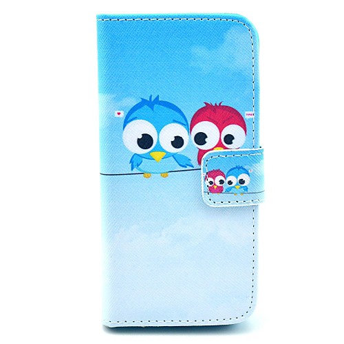 Two Dialoguing Birds Pattern on Blue PU Leather Full Body case for iPhone 5/5S