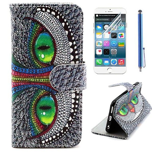 Animal Smiling Face Pattern PU Leather Full Body Cover with Protective Film and Stylus for iPhone 6