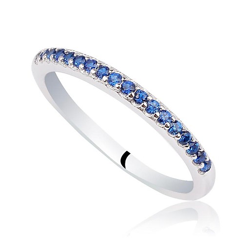 Classic Women's CZ 925 Sterling Silver Band Ring (Purple, Dark Blue) (1pc) Promise