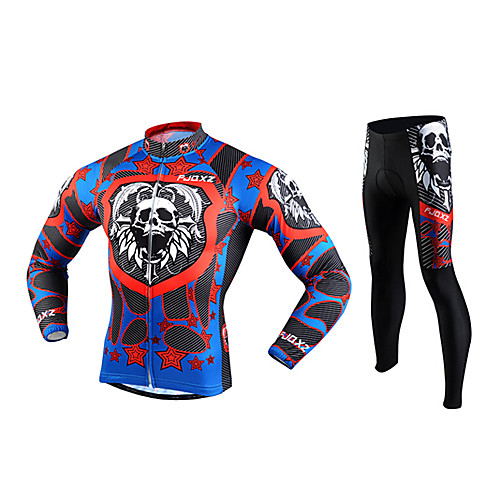 FJQXZ Men's 3D Slim Cut Skull Pattern Breathable Long Sleeve Cycling Suit - Red  Blue  Black