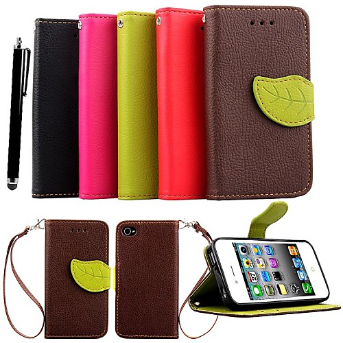 KARZEA Leaf Mixed Colors TPU Leather Full Body with Stand and Stylus for iPhone 4/4S (Assorted Colors)