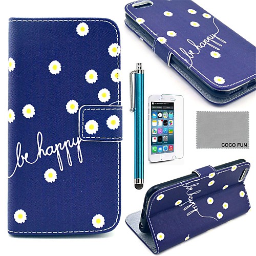 COCO FUN Daisy In Blue Pattern PU Leather Full Body Case for iPhone 6 6G 4.7 with Screen Protecter, Stand and Stylus