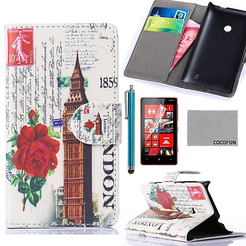 COCO FUN Big Ben Pattern PU Leather Full Body Case with Screen Protector, Stylus and Stand for Nokia Lumia N520