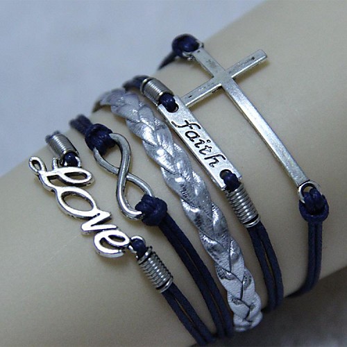 Vintage Cross word LOVE belief 8 18cm Unisex  Leather Wrap Bracelet(1 Pc)