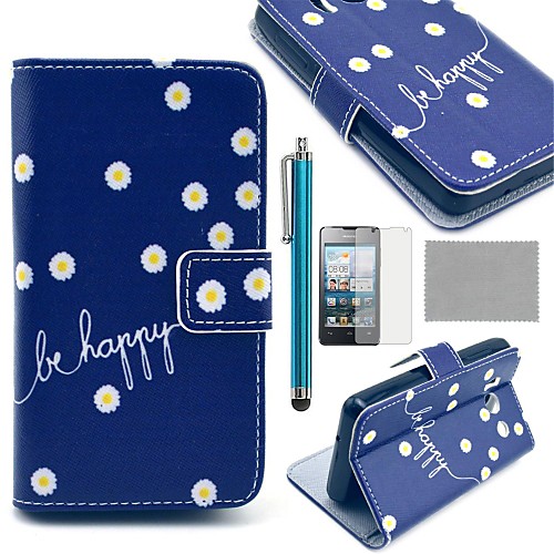 COCO FUN Daisy In Blue Pattern PU Leather Full Body Case with Screen Protector, Stylus and Stand for Huawei Y300