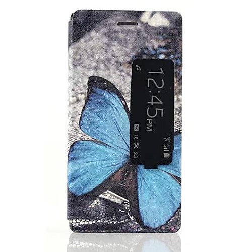 Blue Butterfly One Window Clamshell PU Leather Full Body Case for Huawei Ascend P7