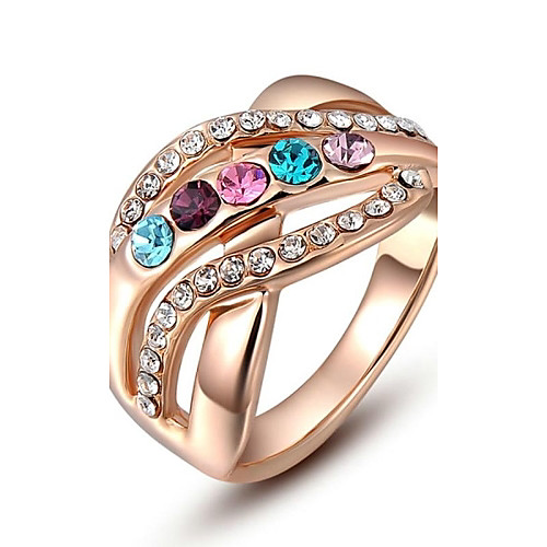 Christmas Gift Classic Genuine Austrian Crystals Rose Gold Plated Colorful Stones Ring Jewelry Party OFF