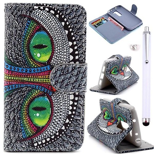 Green Eyes Owl Pattern PU Leather Cover and Touch Pen with Diamond Dust Plug for LG G2 MINI