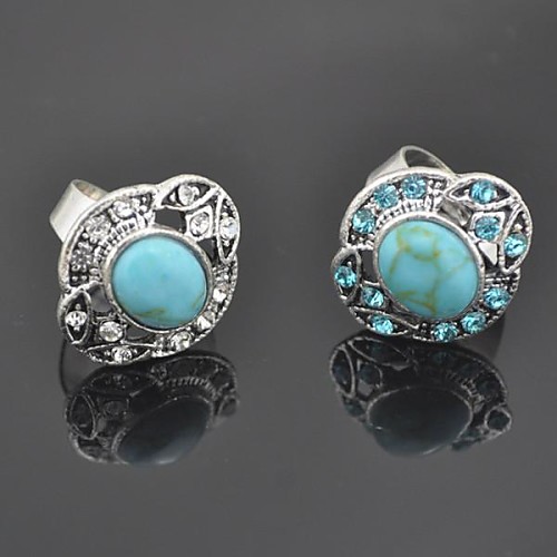 Toonykelly Fashionable Antique Silver Female Crystal Flower Turquoise Adjustable Ring(1pcs)