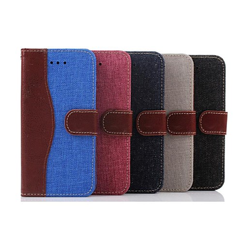 Luxury Denim Genuine Buffalo Hide Leather Wallet Folio Cover with Card Slot for iPhone 6 Plus (Assorted Colors)