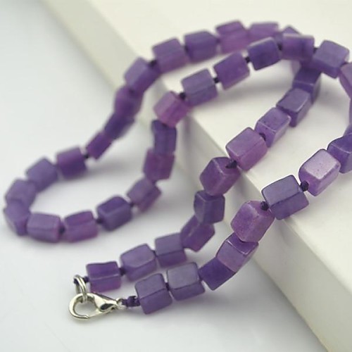 Toonykelly Fashionable Natural Real Purple Amethyst Oblong Bead Necklace(1 Pc)