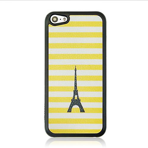 Yellow Striped Black Tower Leather Vein Pattern Hard Case for iPhone 5C