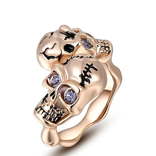 Christmas Gift Classic Genuine Austrian Crystals Rose Gold Plated Skull Ring Jewelry Party OFF